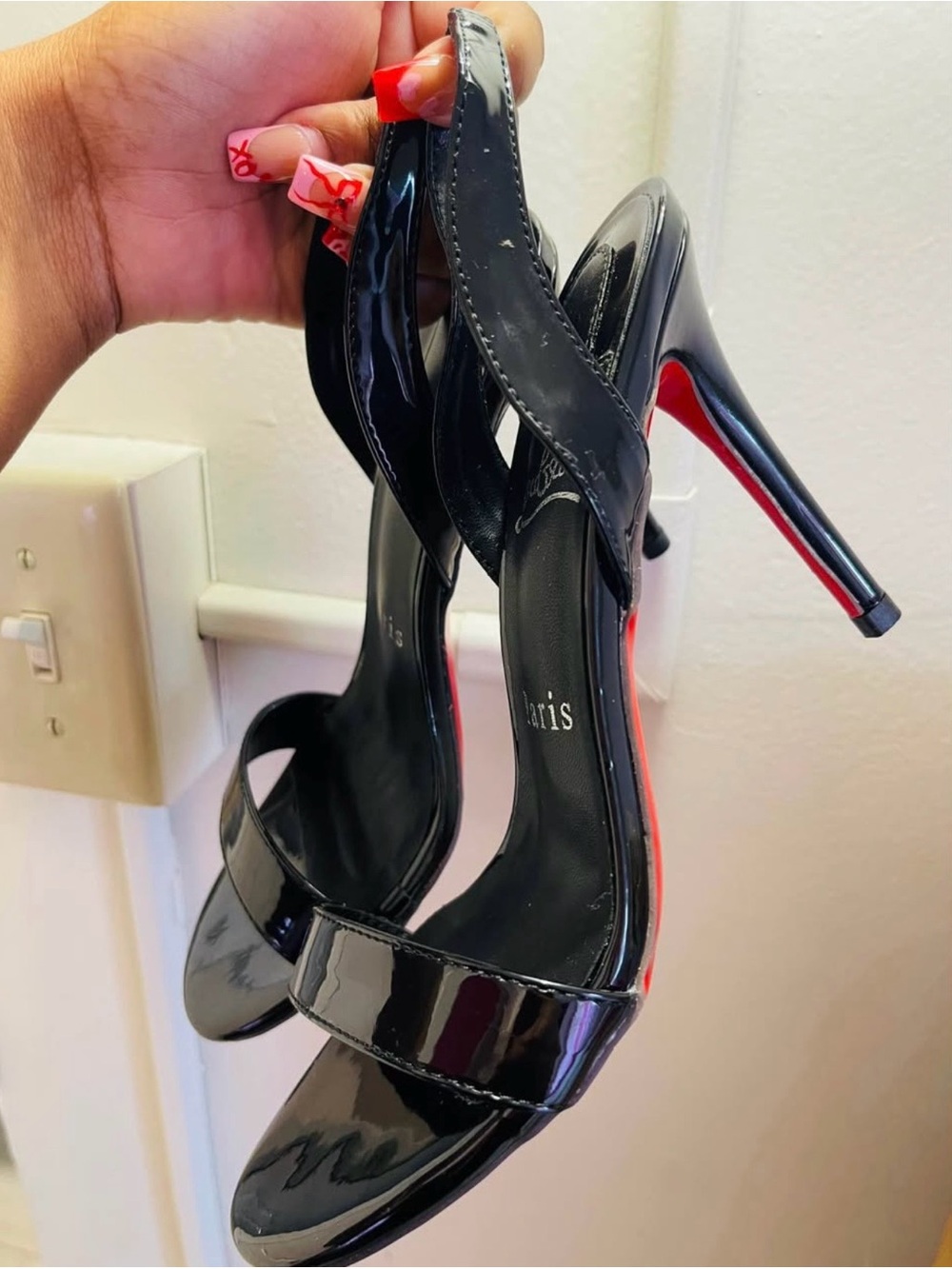 Black Patent High Heel Sandals with Red Sole - Women's Dress Heels